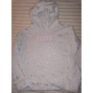 Puma Hoodie Girls Size Large 12/14 Long Sleeve Grey Silver Print Logo